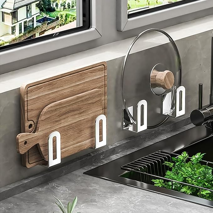 Self Adhesive Stainless Steel Pan Cover Racks, Pantry Organization Rack - Image 5