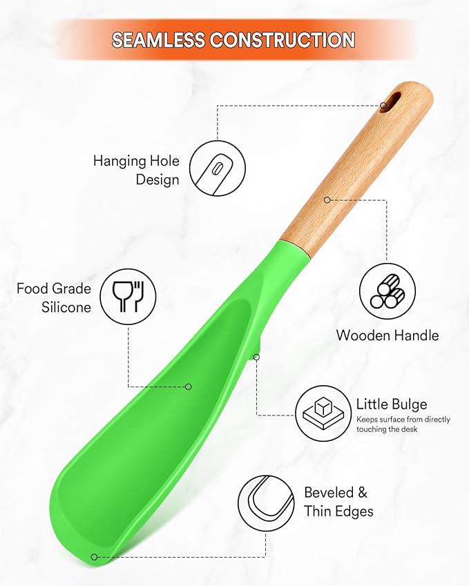 Cooking Spoon for Nonstick Cookwares, Wood Handle Spoon for Mixing, and Scrape - Image 3