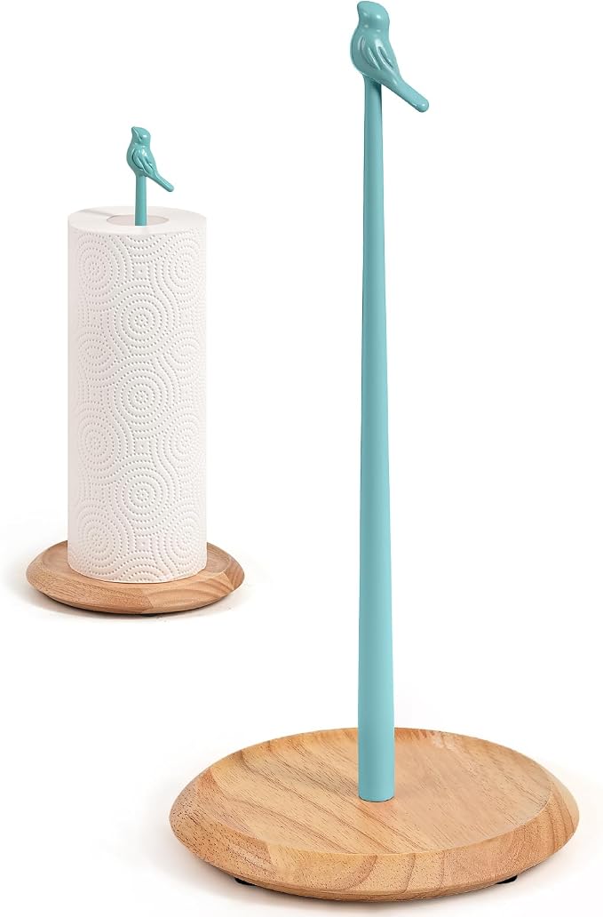 Wooden Paper Towel Holder countertop, Stylish Bird Shaped, Solid Wood Base&Iron by TOCEMEI