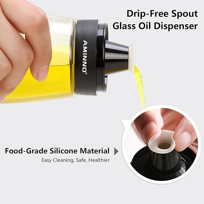 5.5oz Oil and Vinegar Cruets 2 Pack Glass Oil Dispenser Bottles - Image 3