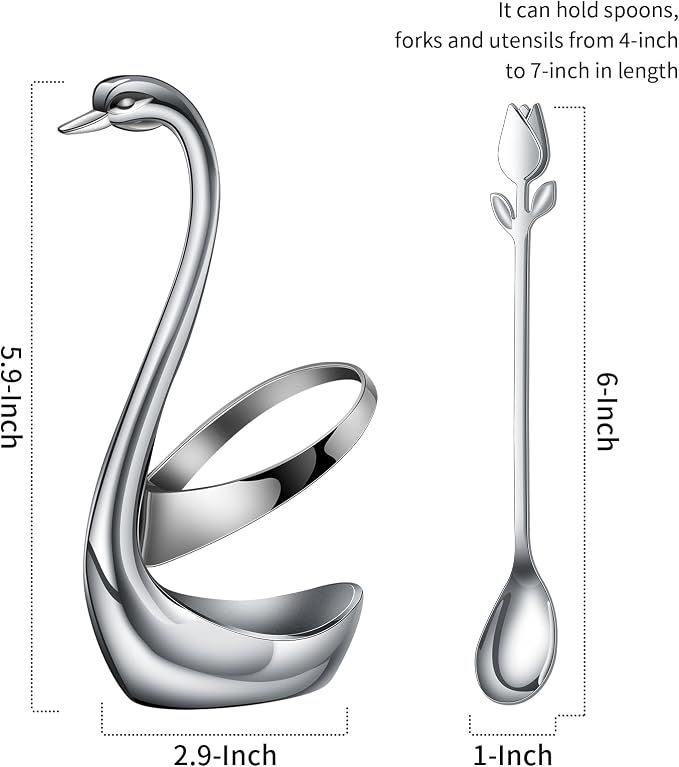 Silver Small Coffee Spoon Holder Set, Swan Base - Image 3