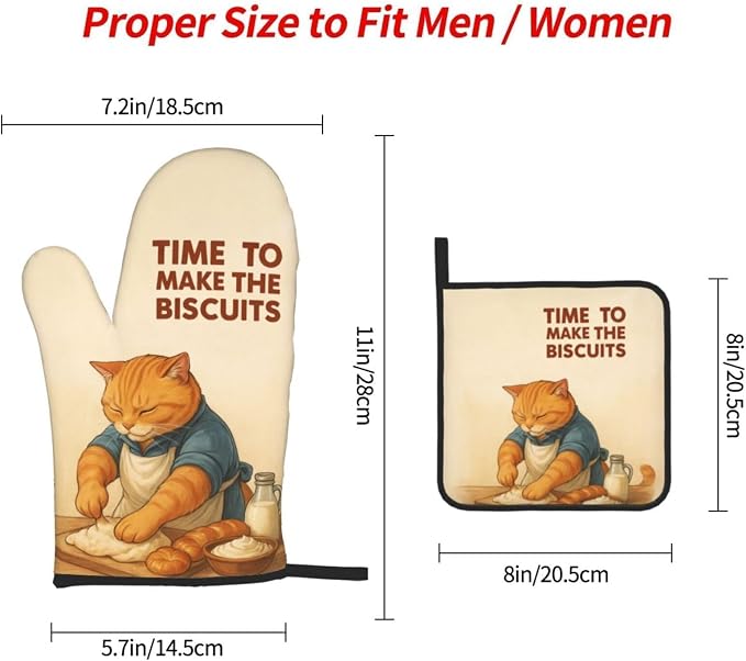 Cute Cat Oven Mitts and Pot Holder Set, Funny Heat Resistant Kitchen Gloves Hot - Image 9