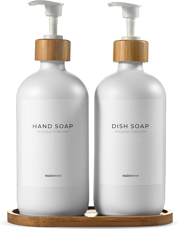 MaisoNovo Glass Soap Dispenser Bathroom Set of 2-16.9 oz Bathroom Soap by MaisoNovo-TheArtofSustainableLiving