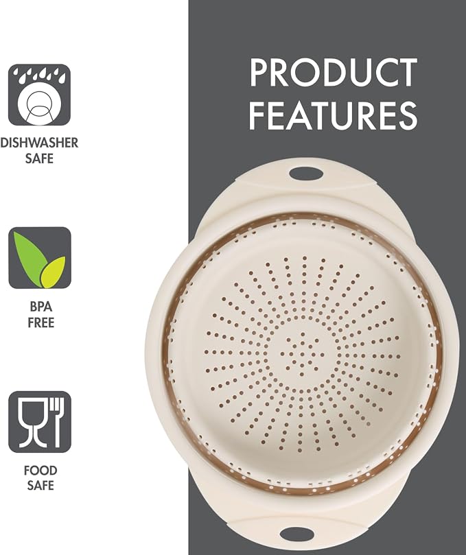 Dexas 10" Collapsible Silicone Colander in Cream, Kitchen Strainer - Image 4