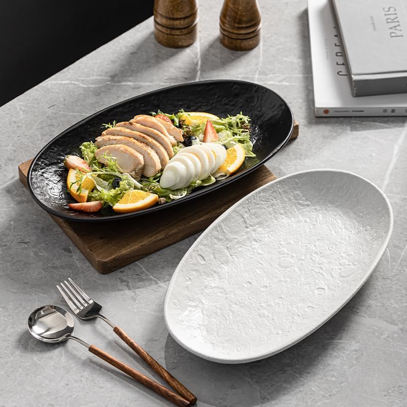 Serving Platter 12 Inches, Ceramic Oval Dinner Plate Set of 2, Serving