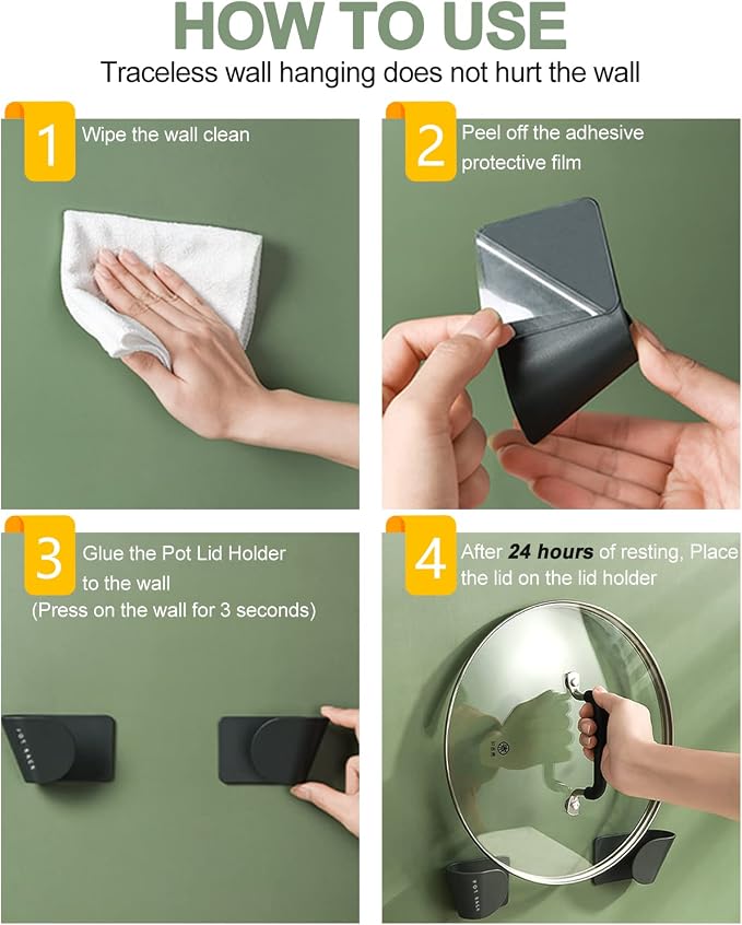 Tendiren Pot Lid Organizer, 6 Pairs of Adjustable Wall Mount Pot Lid Holder - Image 4