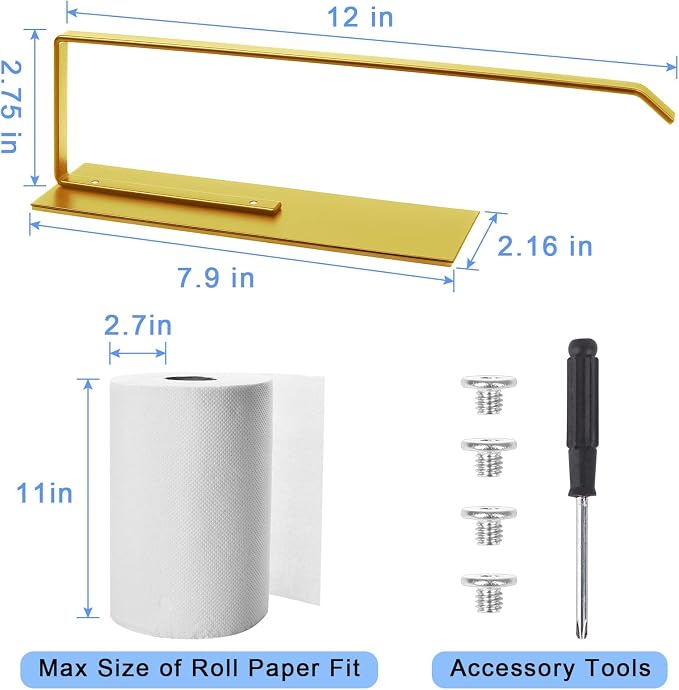 Paper Towel Holder Gold, Magnetic Paper Towel Holder - Image 2