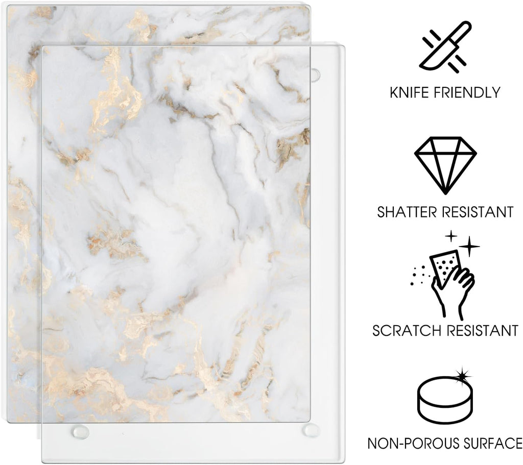 JAMBALAY Tempered Glass Cutting Board for Kitchen, 12"x8" Marble