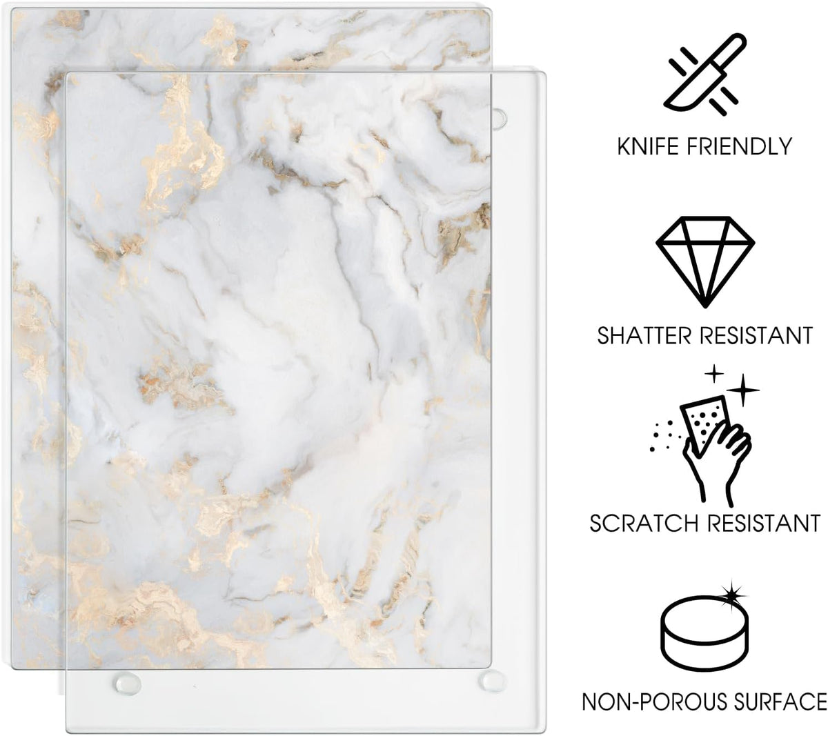 JAMBALAY Tempered Glass Cutting Board for Kitchen, 12"x8" Marble