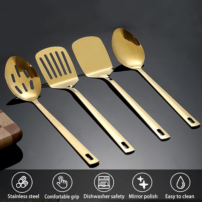 Homquen Gold Kitchen Utensils Set 4pcs, Titanium Gold Plating Stainless Steel - Image 4