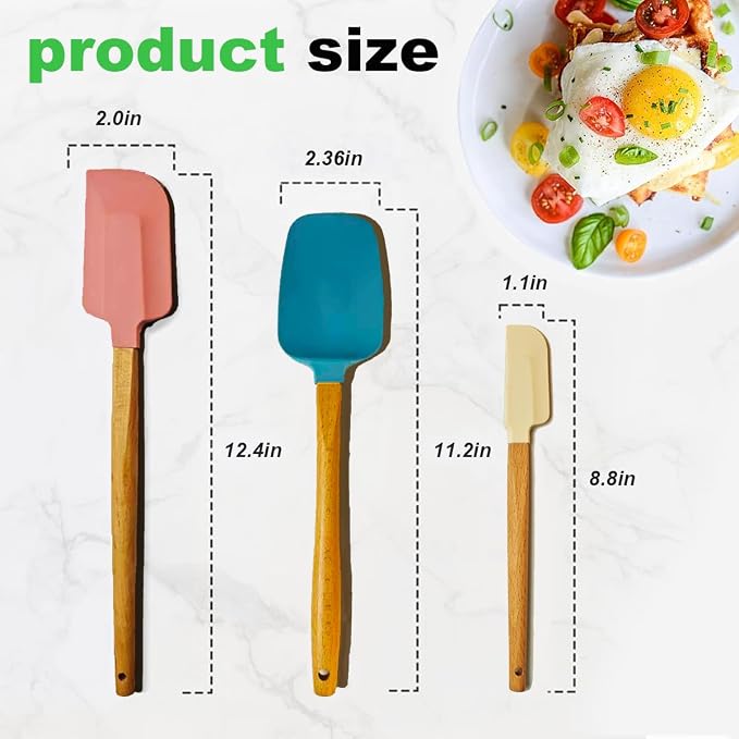 3PCS Silicone Spatula Wooden Handle Set, Heat Resistant Silicone Spatula - Image 3