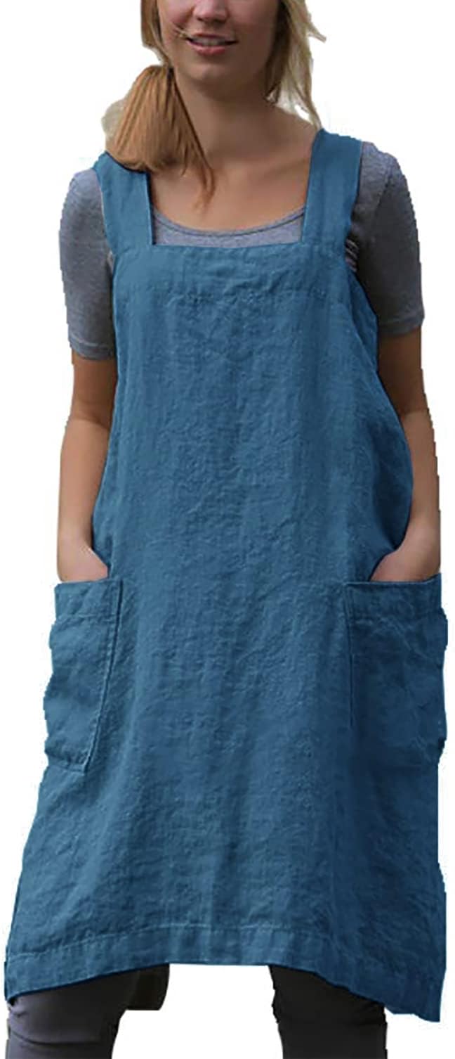 VLZUFE Cotton Linen Apron for womens Cross Back Apron Pinafore Dress for Baking by Unknown