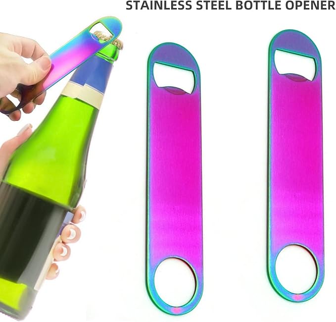 Rainbow Color Stainless Steel Flat Bottle Opener, Sturdy and Durable 2 Pcs to - Image 5