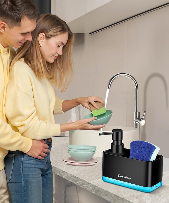 Dish Soap Dispenser with Sponge Holder, 2-in-1 Countertop Small Soap Dispenser - Image 3