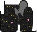 Fun Black Cat Oven Mitts and Pot Holders Set of 4 Silicone Heat Resistant Oven by VOOHDDY