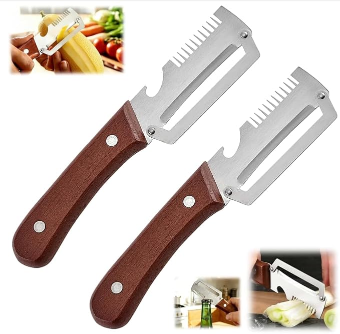 2 Pack MultiFunctional Vegetable Peeler, 3 in 1 Multi Functional Wooden Handle by Unknown