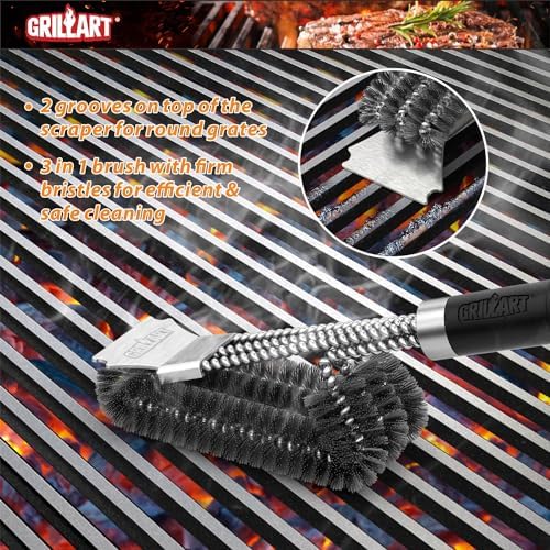 GRILLART Grill Brush and Scraper,18'' Deluxe Adjustable Handle BBQ