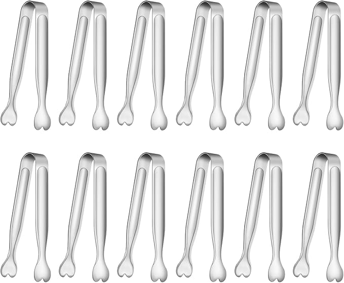 12 PCS Heart-Shaped Small Serving Tongs, 4.3 Inch Mini Sugar Tongs Silver by Unknown