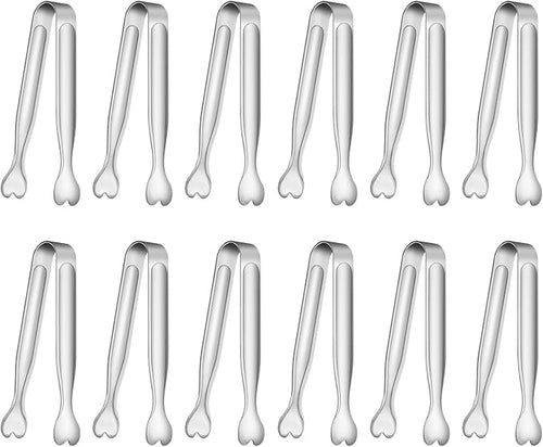 12 PCS Heart-Shaped Small Serving Tongs, 4.3 Inch Mini Sugar Tongs Silver by Unknown
