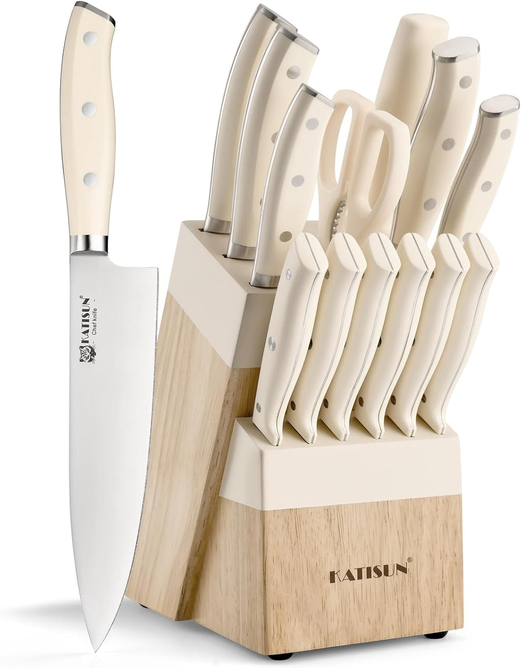Kitchen Knife Set,14-Piece Knife Set With Block Wooden, Self