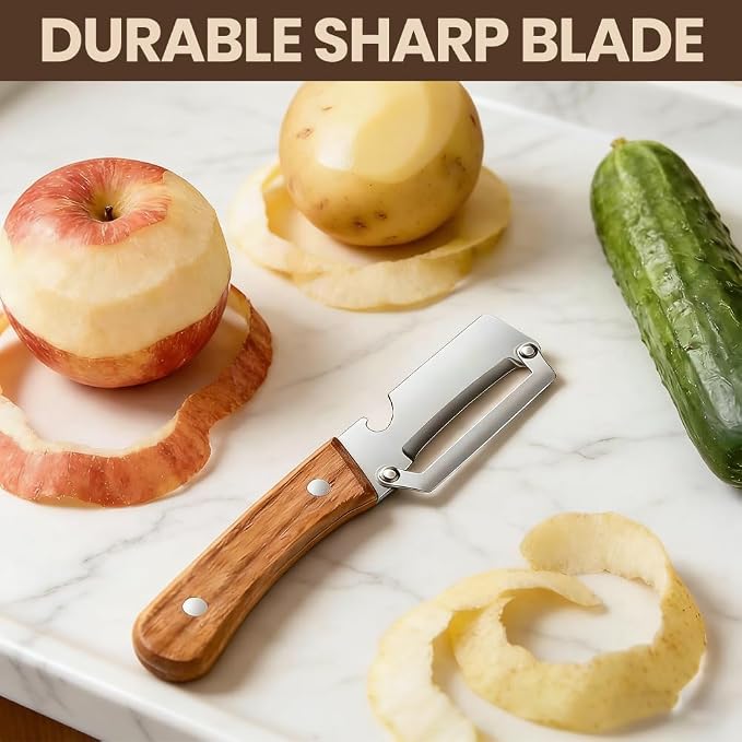 Premium Vegetable Peeler with Wooden Handle and Bottle Opener, 2-In-1 Stainless - Image 4