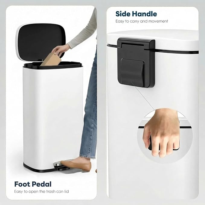 8 Gal Kitchen Trash Can, 30L Recycling or Garbage Bin, Brushed Stainless Steel - Image 5