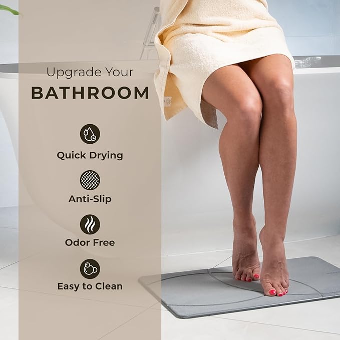 TOSORO - Stone Bath Mat Diatomaceous Earth Shower Mat Non-Slip Super Absorbent - Image 2