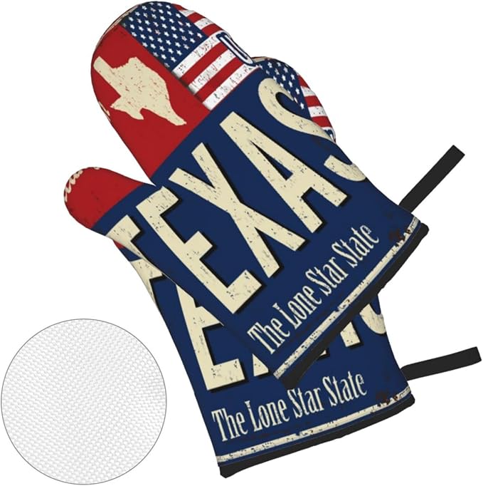 Oven Mitts and Pot Holders Sets of 4, Texas Lone Star State Retro US, Oven - Image 3