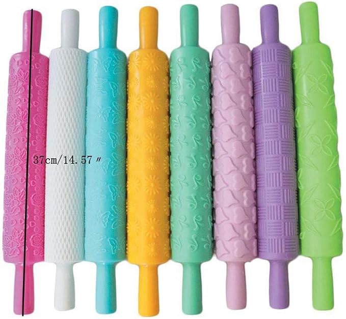 8pcs Colourful Cake Decorating Embossed Rolling Pins, Textured Non-Stick - Image 2