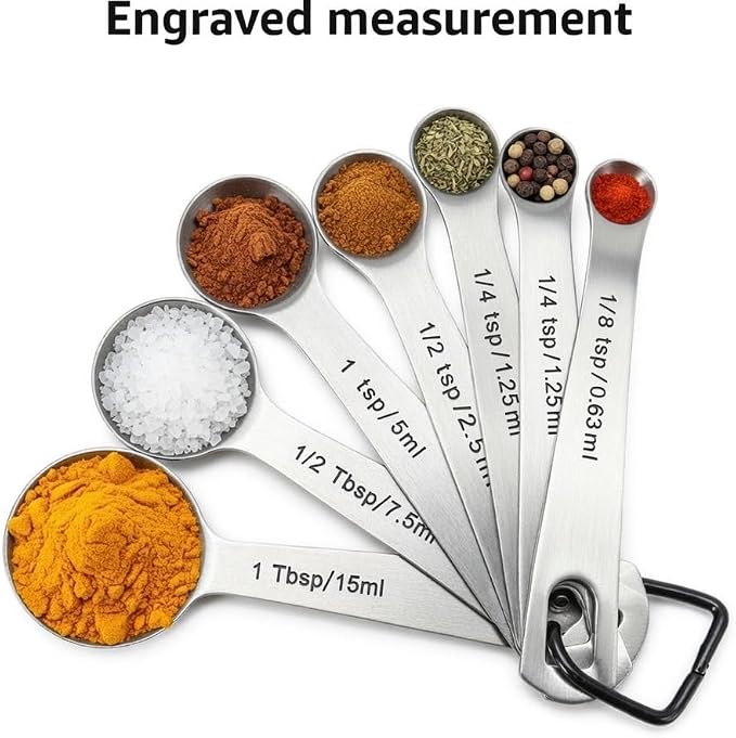 Stainless Steel Measuring Spoons Set of 6, Heavy Duty, - Image 3