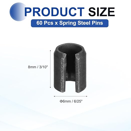 MECCANIXITY 60Pcs Slotted Split Roll Pins 6/25 Inch Dia. 3/10 Inch Length 65Mn - Image 2