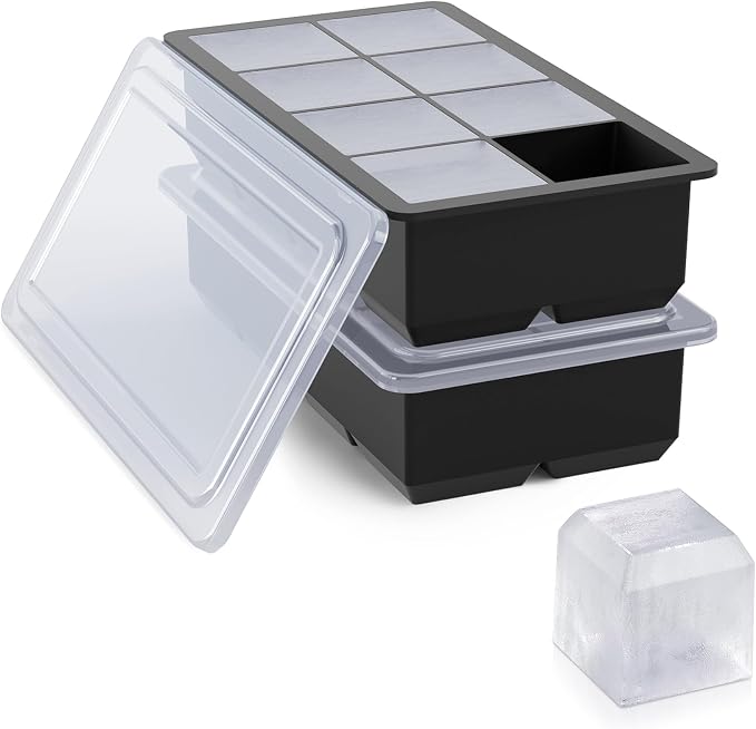 Bangp Large Ice Cube Tray for Whiskey, 2 Pack Stackable Big Ice Cube Molds Make by Bangp