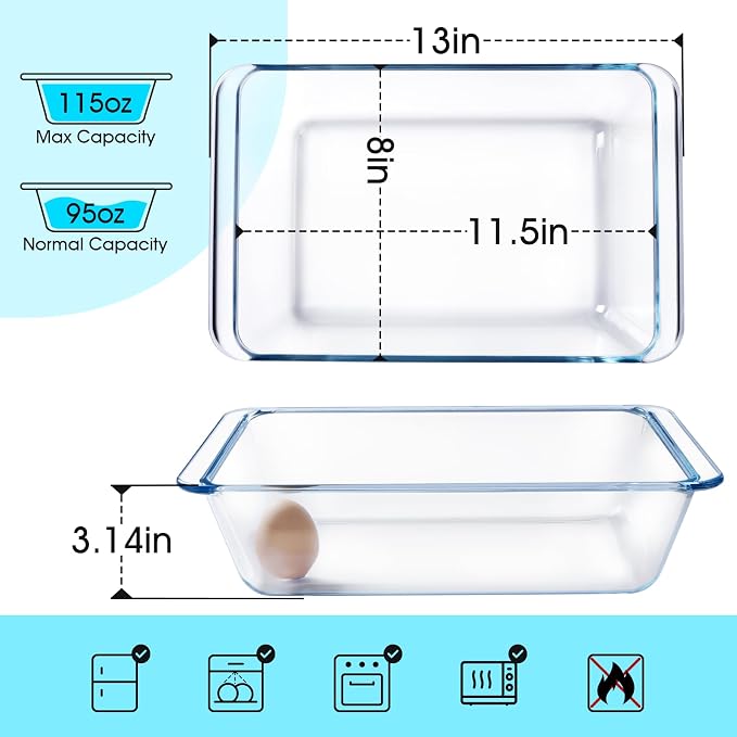 NUTRIUPS 3.7QT Rectangular Deep Glass Baking Dish, Glass Baking Pan - Image 2