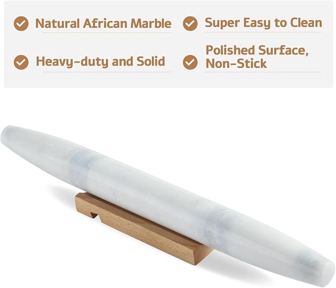 Koville African Natural Marble French Rolling Pin, 16inch Non-Stick Rolling Pin - Image 5