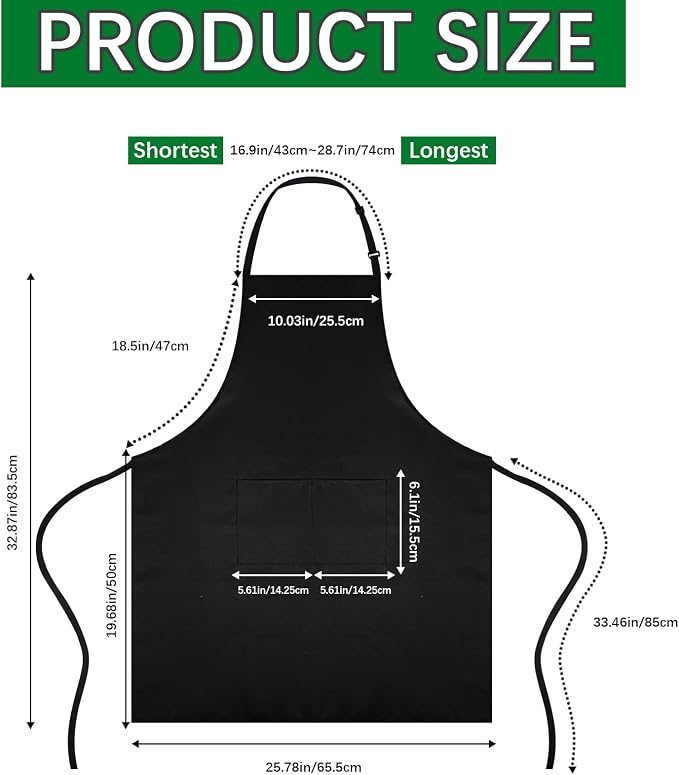 Bib Apron - Unisex Black Aprons 2 Pockets Cooking Kitchen Apron - Image 2
