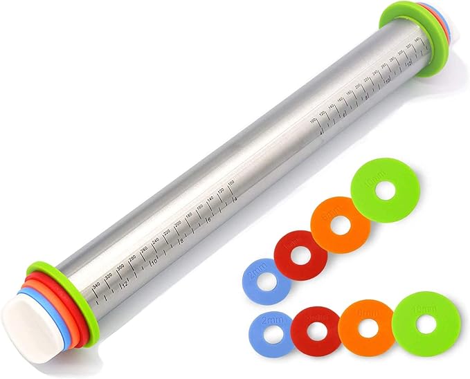 Adjustable Rolling Pin with Thickness Rings by NASNAIOLL