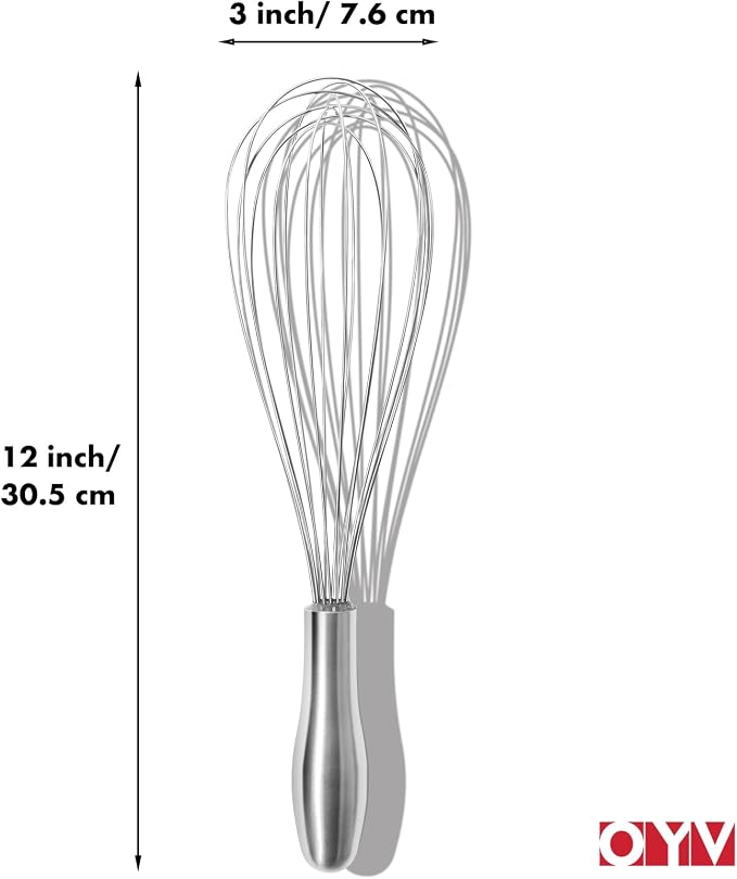 OYV 12" Whisk for Cooking, Ergonomic Handle, Dishwasher Safe 18/10 Stainless - Image 6