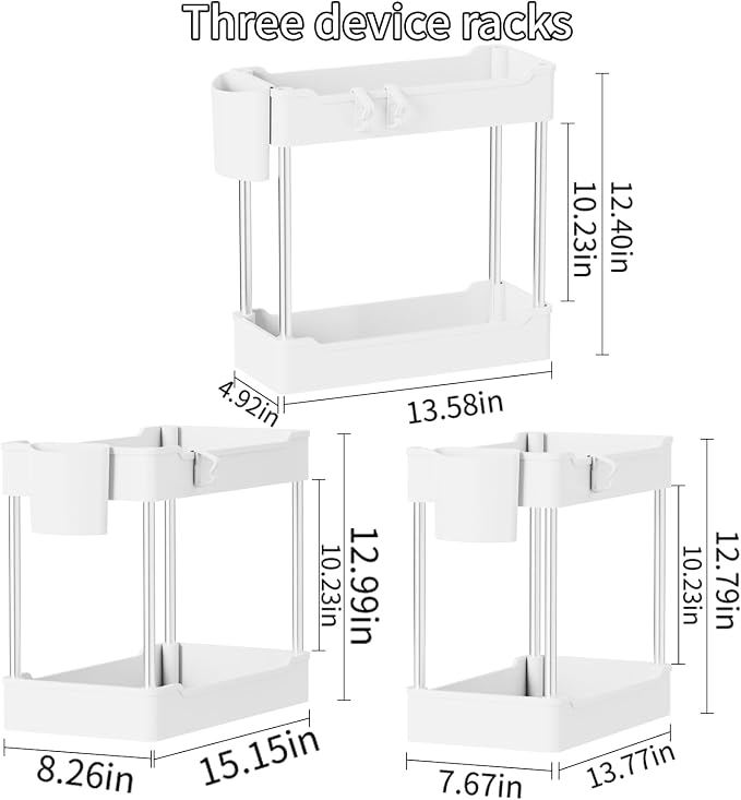 3 Pack Under Sink Organizers and Storage, 2 Tier Bathroom Cabinet Organizer - Image 2