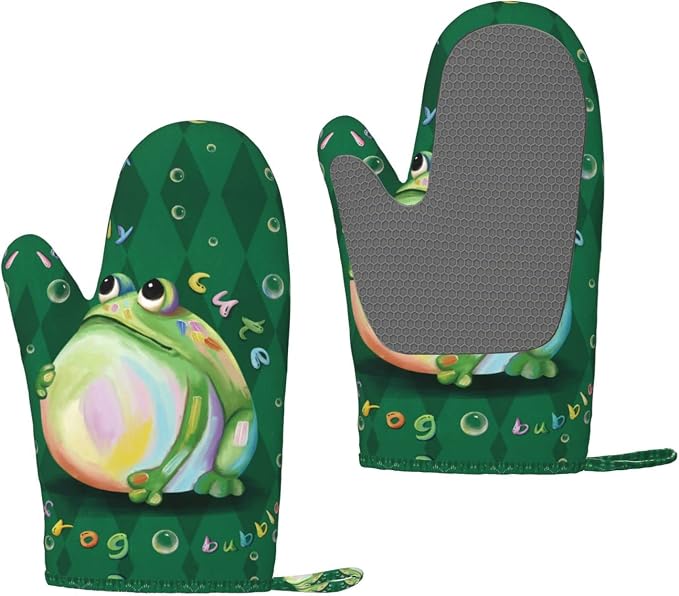 Cute Frog Oven Mitts and Pot Holders Sets of 2, Resistant Recycled Infill by Nelife