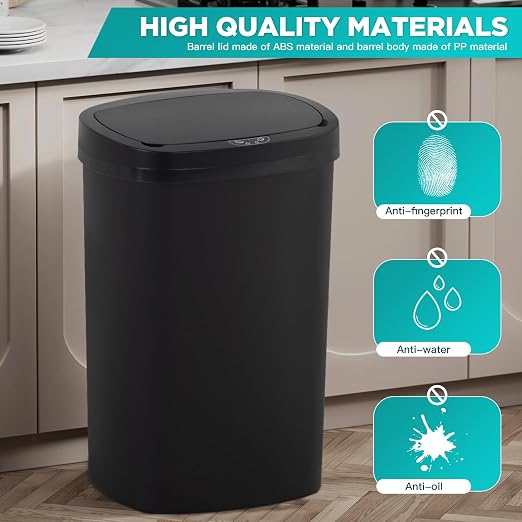 PayLessHere | 13 Gallon Plastic Trash Can | Black | Automatic Touchless Lid - Image 4
