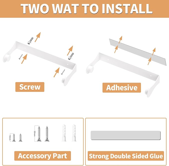 Paper Towel Holder Under Cabinet, Wall Mount, Stainless Steel, Adhesive or - Image 5
