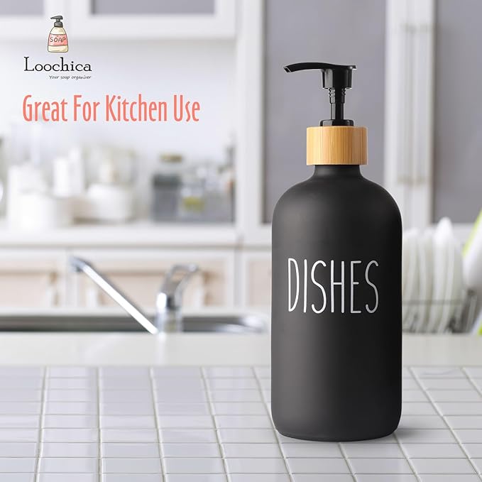 LOOCHICA Black Glass Kitchen Soap Dispenser, Detergent Dispenser or Dish Soap - Image 9
