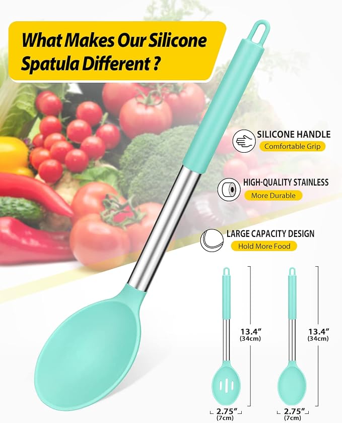 Pack of 2 Large Silicone Cooking Spoons, Non Stick Solid Basting Spoon - Image 2