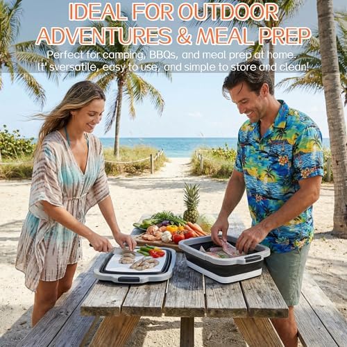 XL BBQ Prep Tub with Lid, Portable Collapsible BBQ Prep Tub with