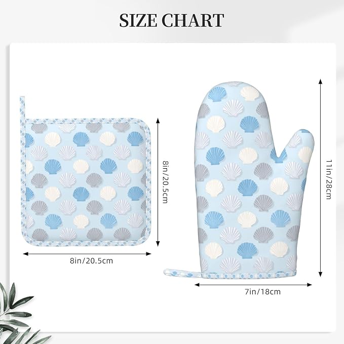 Oven Mitts and Pot Holders Summer Seashell Blue Pastel Silicone Kitchen - Image 3