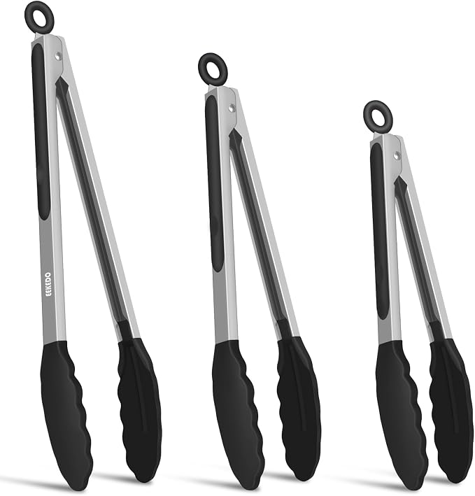 Kitchen Tongs, Stainless Steel Cooking Tongs by EEKEDO