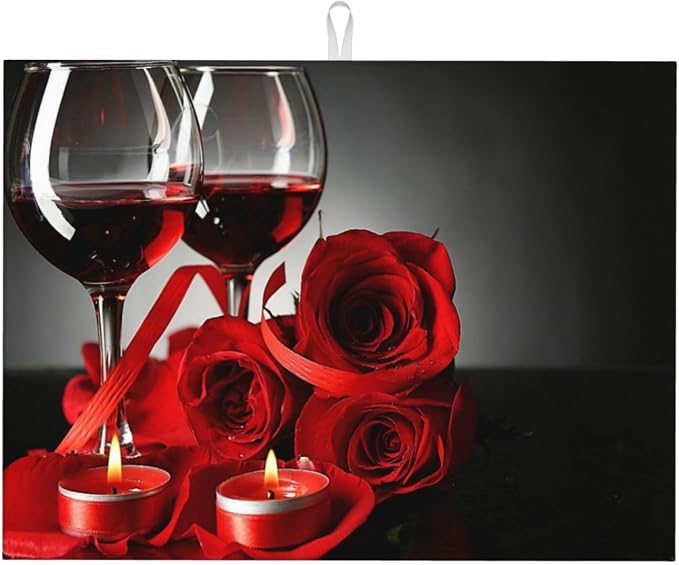 Red Wine Rose Candle Dish Drying Mat Red and Black Romantic Burgundy Blossom by Unknown