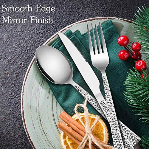 E-far 20-Piece Hammered Silverware Set, Stainless Steel Square