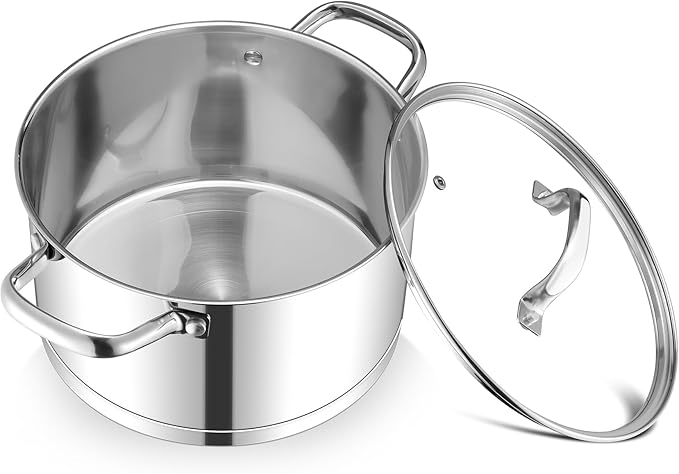 TeamFar 6QT Stainless Steel Stock Pot, Tri-ply Base Cooking Pasta Sauce Soup Pot by TeamFar