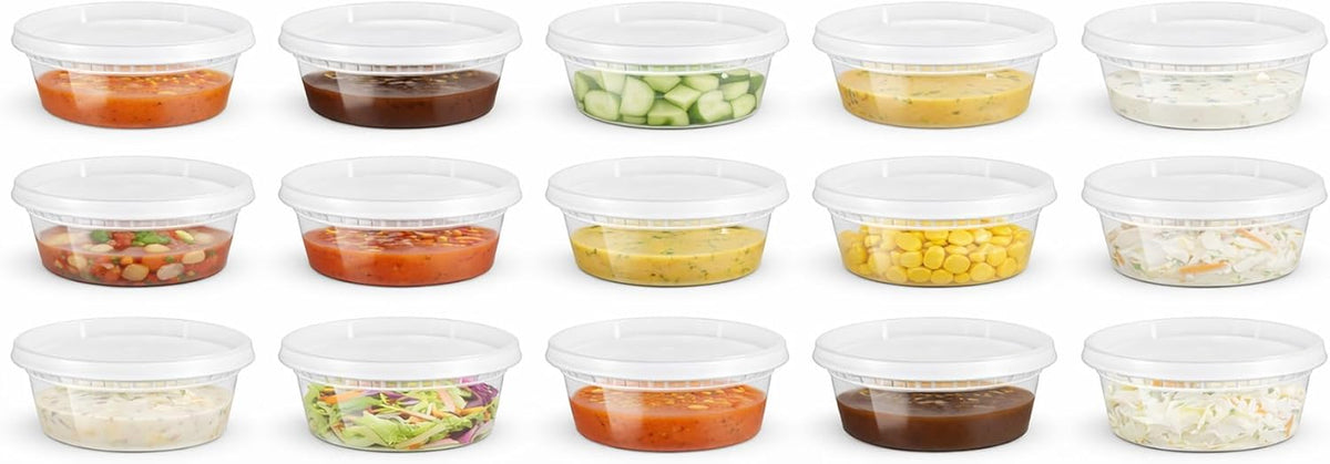 8 oz [15 Pack] BPA Free Plastic Deli Food Storage Containers with Lids